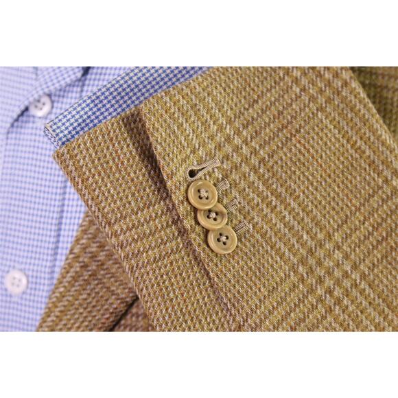 Sartoria Partenopea Brown Gold Plaid Wool Cashmere Patch Pocket Blazer 38S - Picture 7 of 10